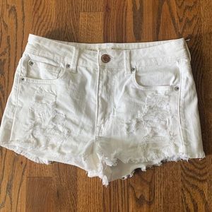American Eagle white ripped jean shorts, super stretch X